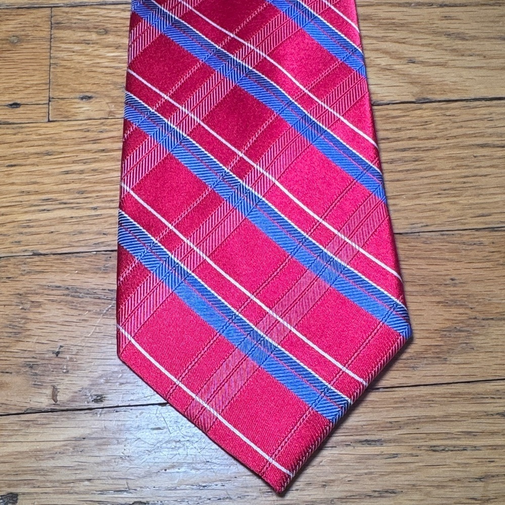 Tommy Hilfiger Vibrant Red and Blue Plaid Silk Tie